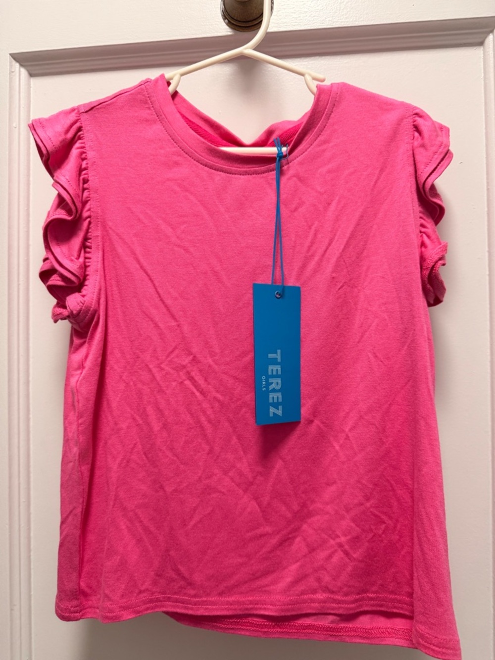 NWT Terez Girs Bright Pink Ruffle Sleeve Top
